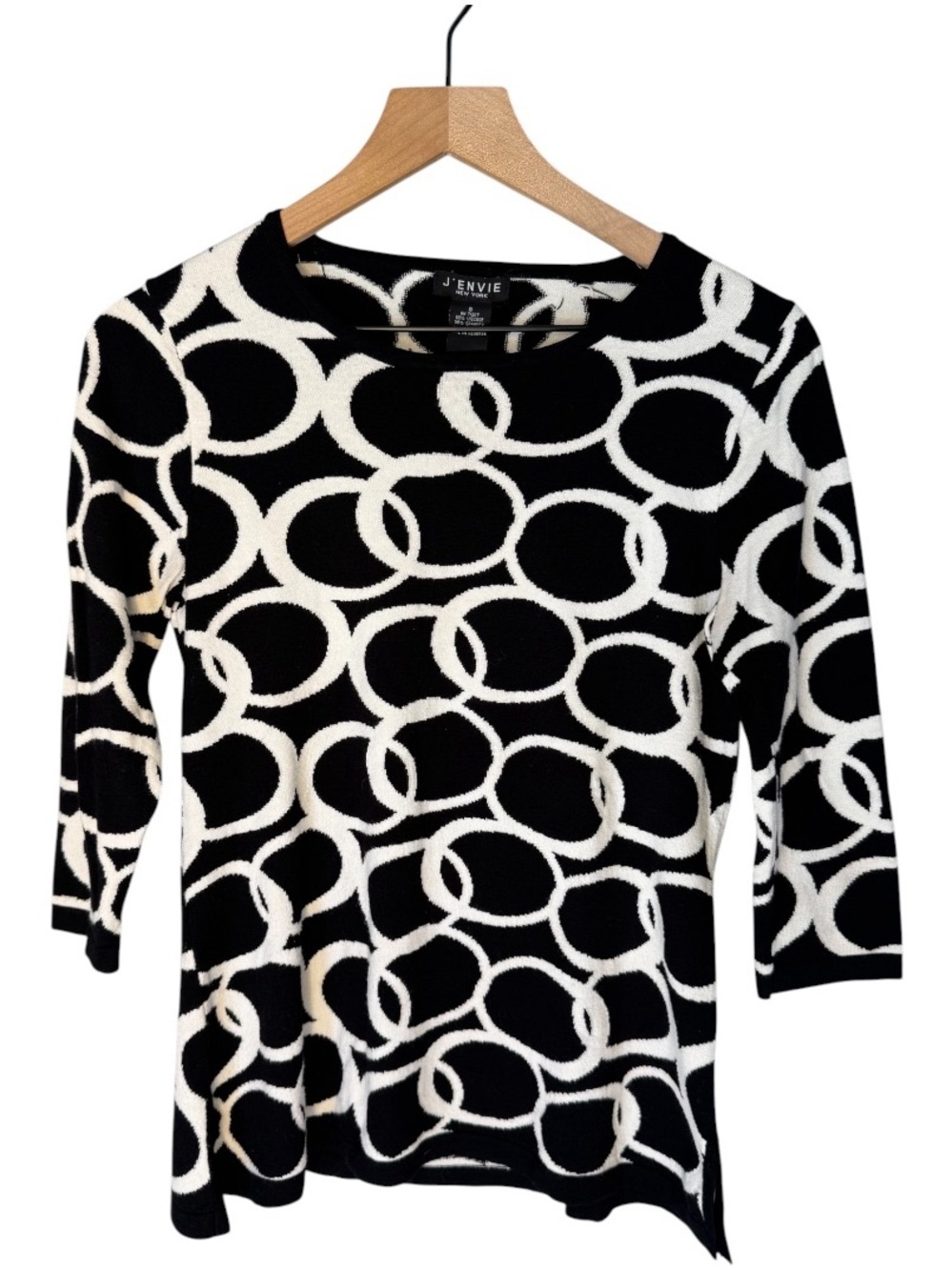 J’ENVIE New York Black Circle Abstract Print Viscose Tunic Sweater Sz S
